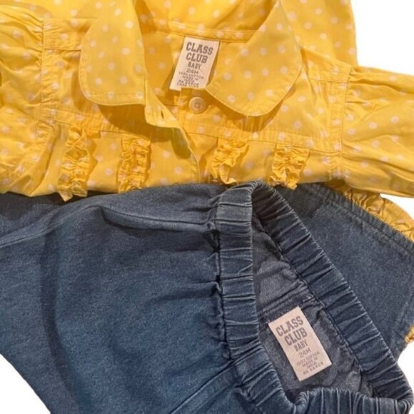 Class Club 2-Piece Set Yellow Polka Dot Top/Denim Pants with Yellow Trim 24M - Picture 3 of 6
